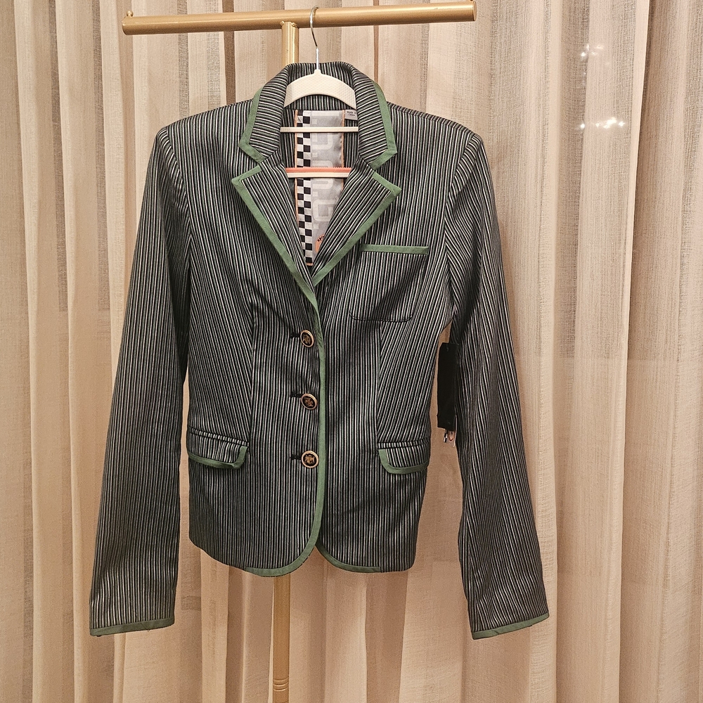 LAMB NWT Striped Green and Black Blazer; Size 4 Y2K